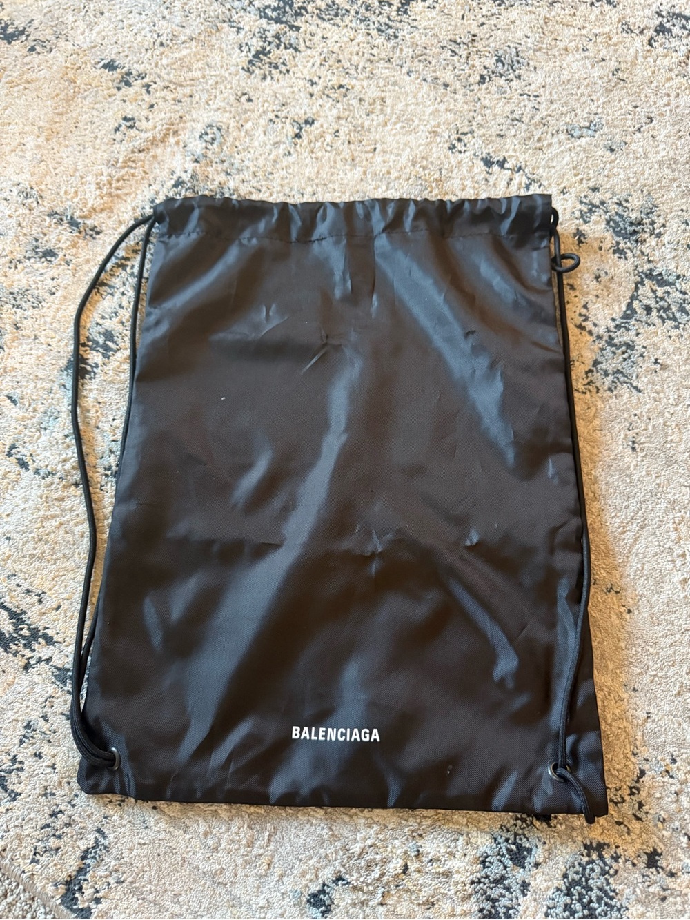 Balenciaga Black Drawstring Backpack with White Logo